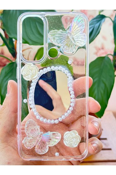 Fibaks حافظة هاتف Xiaomi Redmi Note 8 ثلاثية الأبعاد على شكل فراشة وردية مع غطاء سيليكون بتصميم شفاف ومرآة