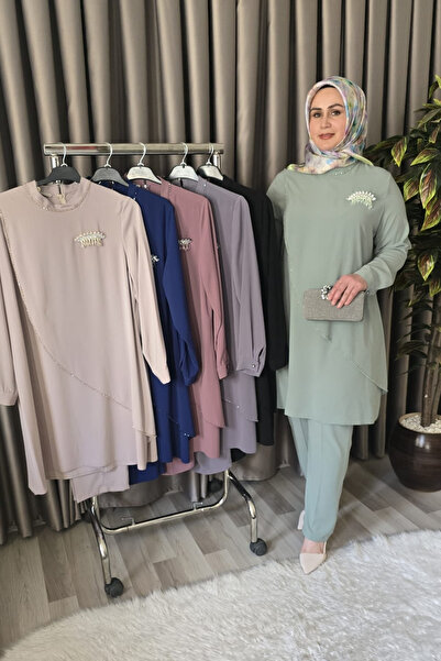 Elmas Tesettür Γυναικεία Ρούχα Μασούρι Μεγάλου Μεγέθους Καγκλά Κρεπ Διπλό Σετ