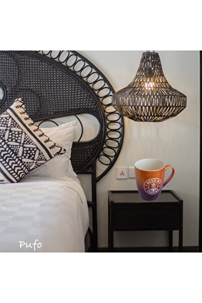 PUFO Need Coffee ceramic mug, for tea, coffee, juice, 360 ml, yellow/purple