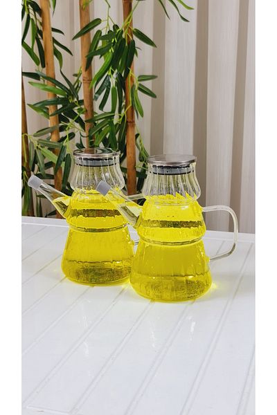 behila Como Metal Covered 1000 ml Borosilicate Glass Oil/Circle Sippy Oil Pot 2 Pieces