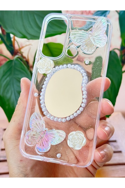 Fibaks Xiaomi Redmi Note 8 Case 3D Butterfly Rose Pattern Mirrored Glitter Transparent Design Silicone Cover