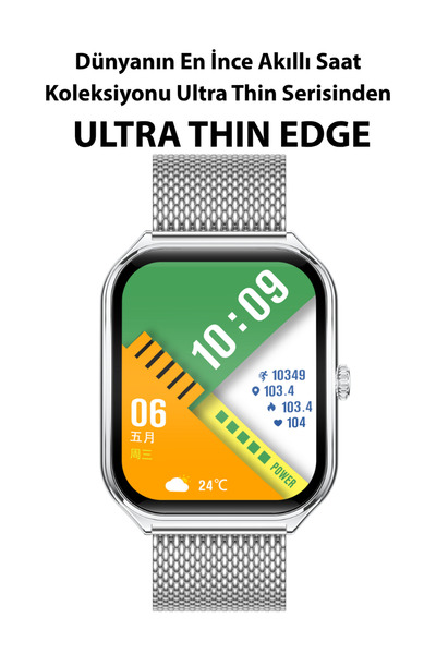 LOGIA Ultra Thin Edge Akıllı Saat Çelik Kasa Metal Kordon Gümüş