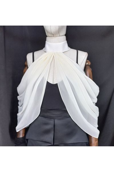 es moda shop Rani Halter Neck Chiffon Evening Dress Bridal Shawl Ecru