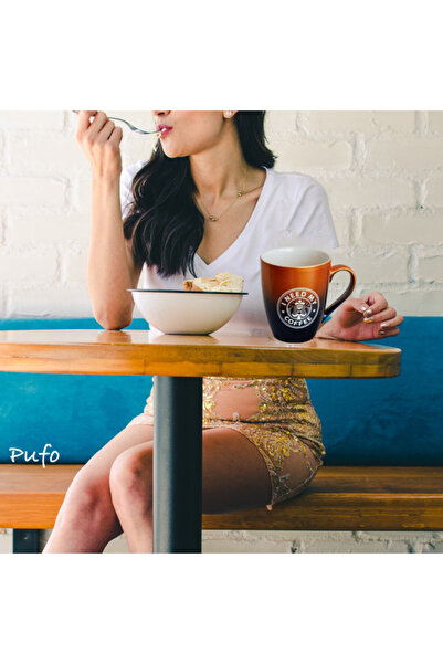 PUFO Need Coffee ceramic mug, for tea, coffee, juice, 360 ml, yellow/blue