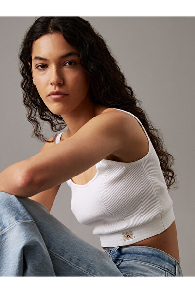 Calvin Klein Women's Woven Label Sweater Bralette Knitwear