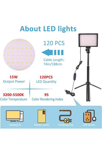 COOYA LED Video Light Kit,with Adjustable Tripod Stand, 5 Filter Panels,for Photography Lighting