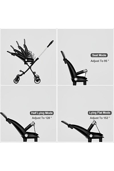 Yelajoy 2-in-1 Baby Stroller,with Reversible Seat and Reclinable Backrest,for Toddlers Outdoor,Black