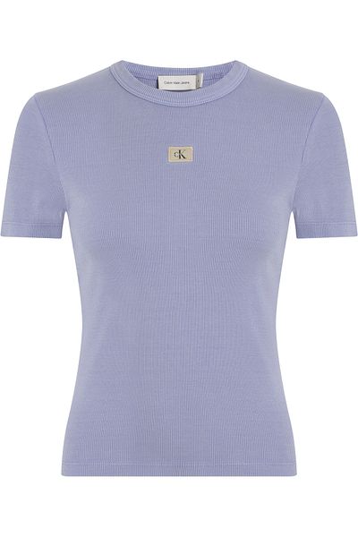 Calvin Klein Women Persian Violet Slim Ribbed Cotton T-Shirt