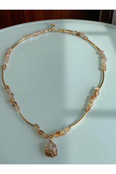 CLOVER JEWELRY Citrine Natural Stone Steel Necklace