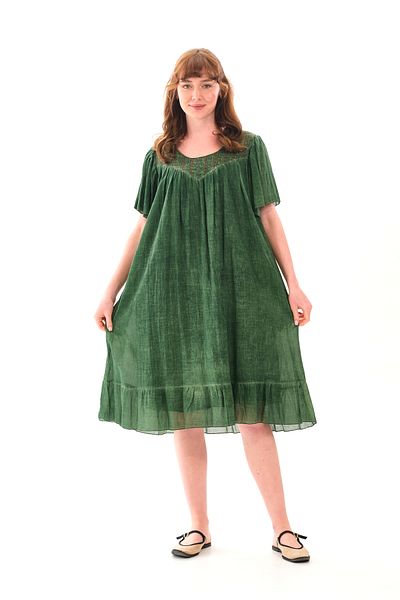 Butik Esra Kandemir Summer Cotton Washable Fabric Lined Large Size Dress - 1059