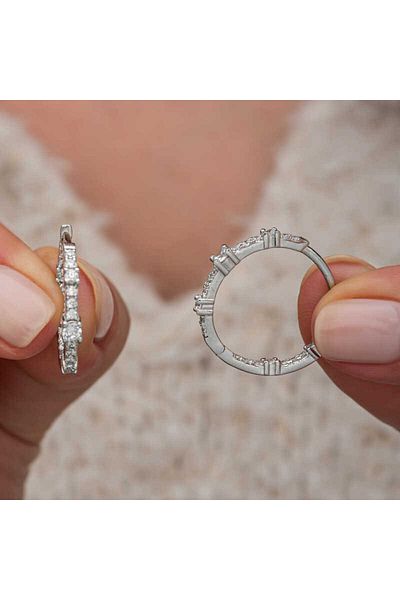 norsary Silver Zircon Stone Hoop Women's Earrings