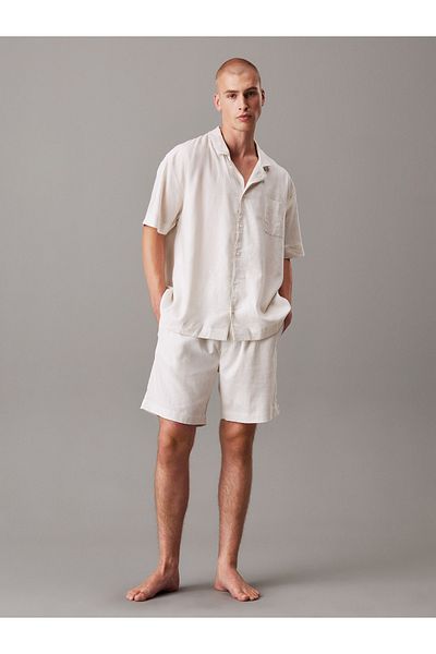 Calvin Klein Men Chalk Linen Blend Short Sleeves Shirt