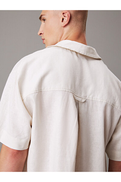 Calvin Klein Men Chalk Linen Blend Short Sleeves Shirt
