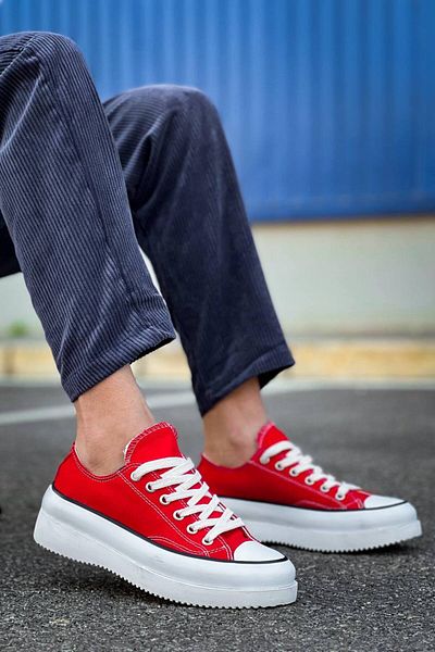 EBRUS TREND Et-Kb-Cx-3 Low Red Linen White High Sole Sneakers