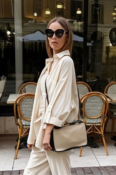 PayBuy Canvas Detailed Double Handle Zippered Hand and Shoulder Bag Large Volume Stylish Design