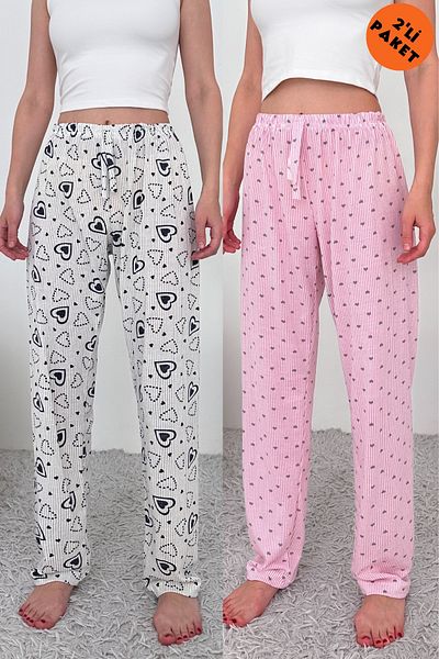 querancia 2-Piece Women's Plus Size Single Jersey Breathable Fabric Printed Pocketless Comfortable Home Wear Pajama Bottoms
