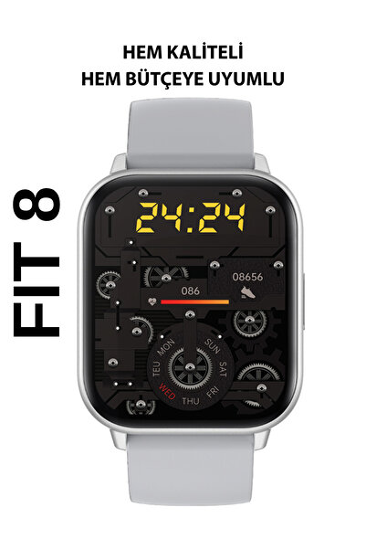 LOGIA Fit8 Akıllı Saat Alüminyum Kasa Spor Silikon Kordon Gümüş