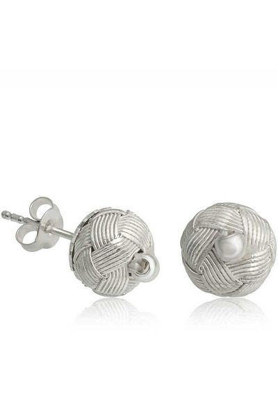 norsary Silver Kazaziye Weave Studded Earrings