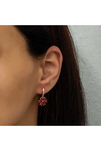 norsary Silver Red Flower Earrings