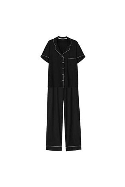 OEM Set Summer Black Pajamas with White Edge for Women