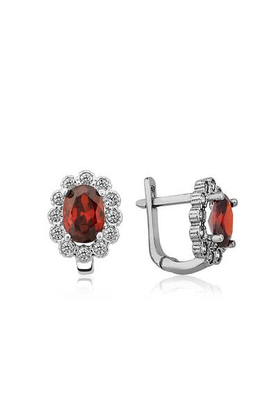 norsary Silver Red Flower Patterned J Earrings