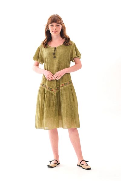 Butik Esra Kandemir Summer Cotton Washable Fabric Lined Embroidered Large Size Dress - 1051