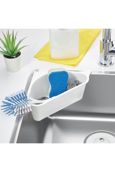 SyaMAG Suport organizator chiuvetă, triunghiular, plastic, ventuză, alb, dime...