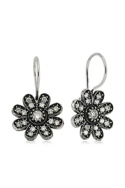 norsary Silver Dangle Flower Earrings
