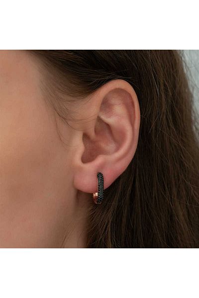 norsary Silver double-sided black stone j earrings