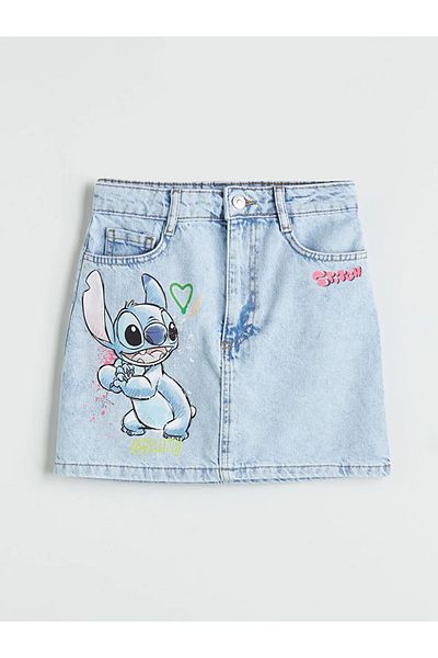 LC Waikiki Lcw kids blue stitch printed girl's jean skirt
