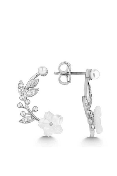 norsary Silver Flower Studded Women's Earrings