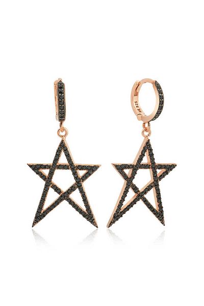 norsary Silver Black Star Earrings