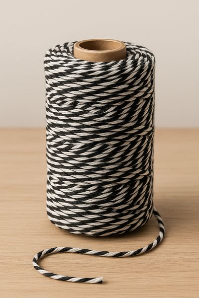 OLİ Art Black White Cotton Packaging String 200 Meters Cotton Package String 200m