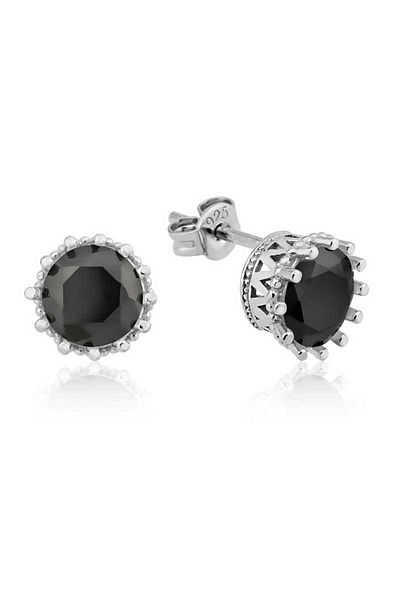norsary Silver Nail Black Single Stone Earrings