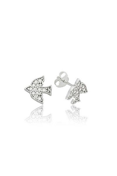 norsary Silver Swallow Studded Earrings