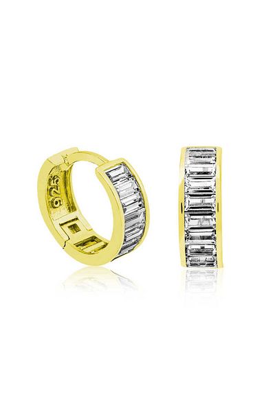 norsary Silver Gold Baguette Jewelled Hoop Earrings