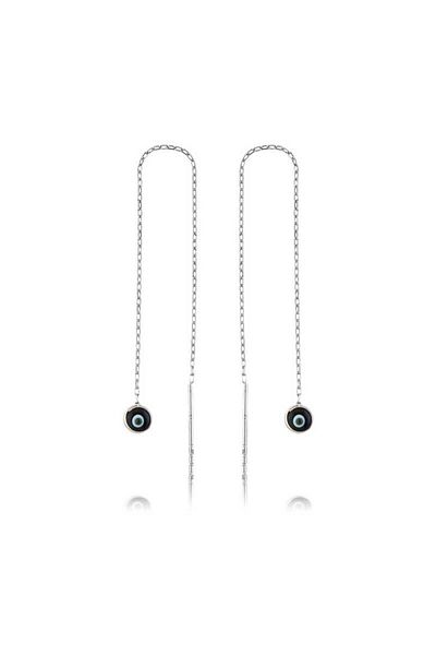 norsary Navy Blue Evil Eye Earrings with Silver Chain