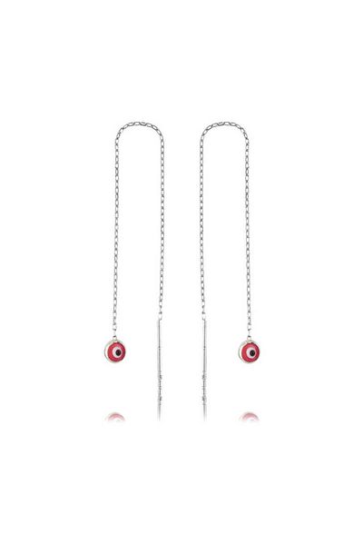 norsary Pink Evil Eye Earrings with Silver Chain