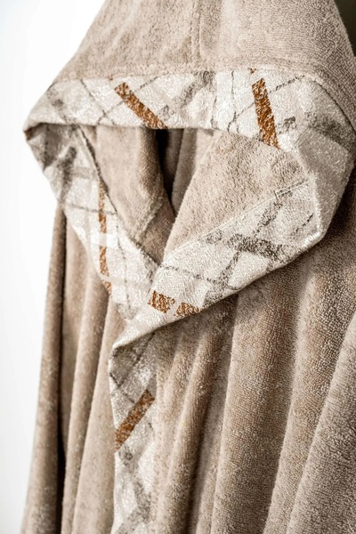 Pupilla Collection 1 Piece Janti Combed Jacquard Collared Men's Bathrobe - Milk Brown