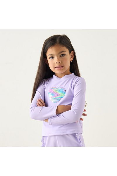 Juniors Heart Sequinned Long Sleeves Swim T-shirt and Shorts Set