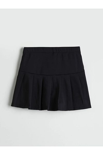 LC Waikiki Lcw Kids Black Elastic Waist Pleated Girls' Short Skirt