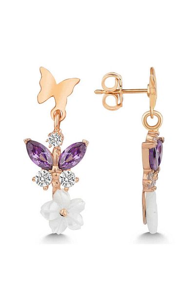 norsary Silver Rose Purple Stone Flower Studded Women's Earrings