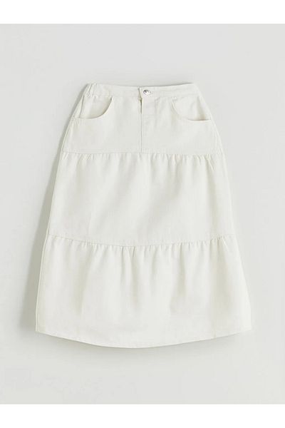 LC Waikiki Lcw Kids Ecru Girl's Jean Skirt with Elastic Waist