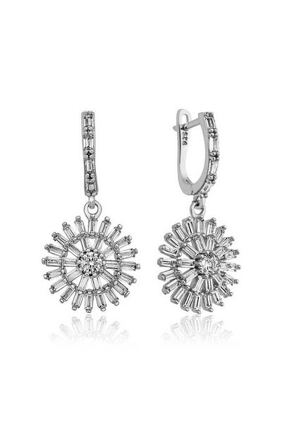 norsary Silver Baguette Stone Earrings