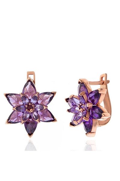 norsary Silver Rose Purple Lotus Flower Women Earrings