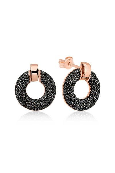 norsary Silver Black Multi-Stone Circle Earrings