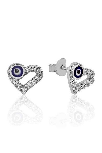 norsary Silver Heart Evil Eye Stud Earrings
