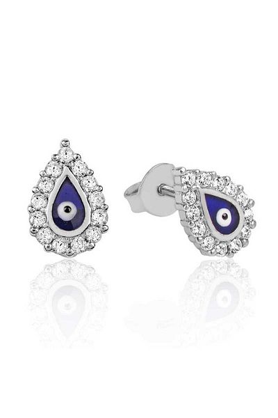 norsary Silver White Stone Evil Eye Drop Studded Earrings