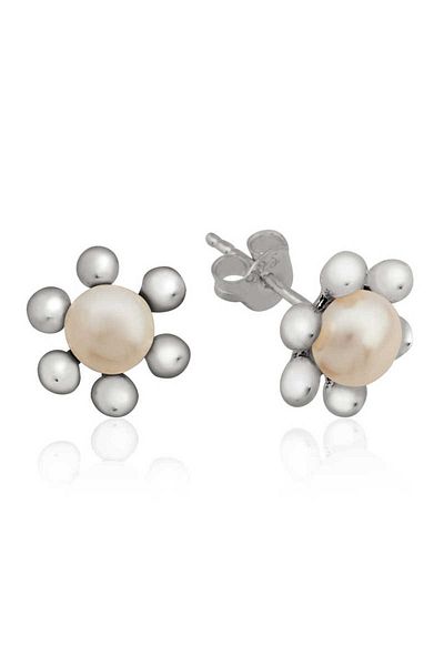 norsary Silver Pearl Flower Studs Earrings