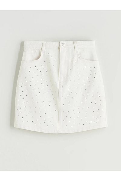 LC Waikiki Fusta de jeans pentru fete LCW Kids Ecru Stone